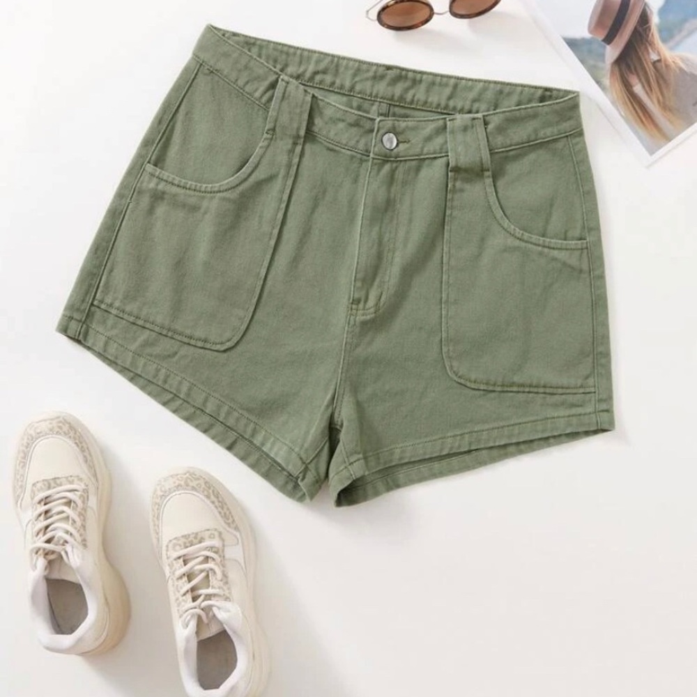SHEIN Curve Olive Green Wide Leg Denim Shorts